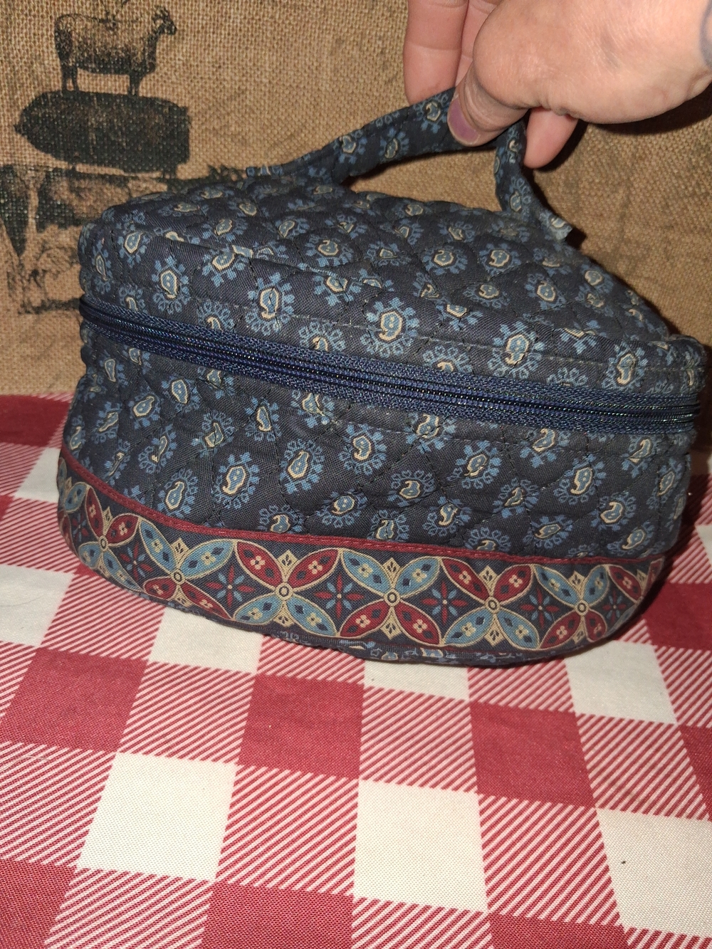 Vera Bradley Quilted Navy Blue Floral Cosmetic Case with Red Trim